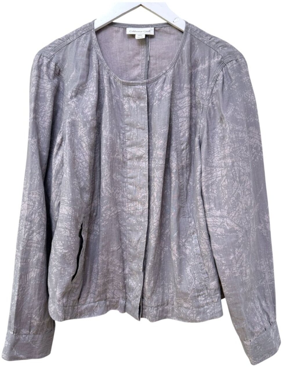 Coldwater Creek Linen Jacket Large Mauve Purple Print Casual Womens Lagenlook